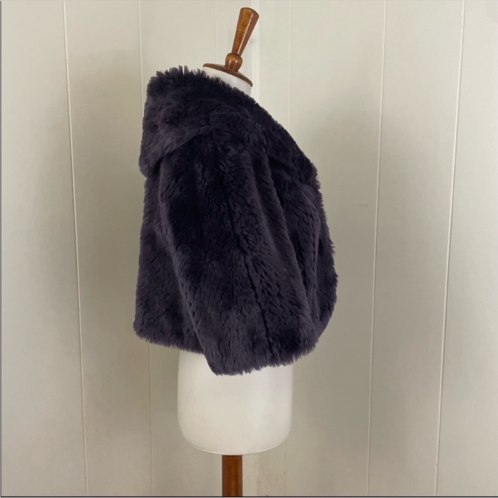 Vintage Purple Faux Fur Crop Jacket Women’s S 90s Glam 3/4 Sleeve‎ Retro - Picture 6 of 7